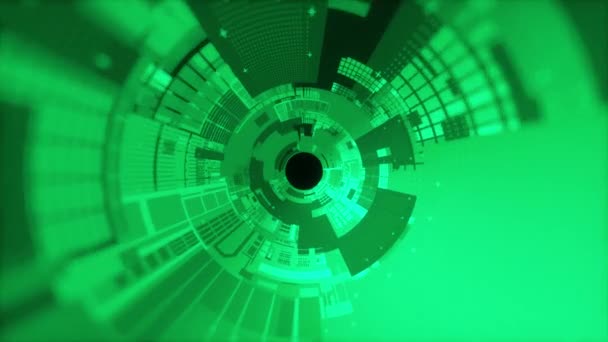 マイクロチップで作られた円筒状のトンネルの抽象的な背景。コンピュータ生成された 3D レンダリング — ストック動画