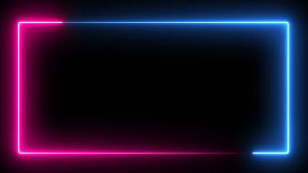 Bilgisayar oluşturulan renk animasyonu. Siyah bir arka plan üzerinde mavi ve pembe renklerin 3d render neon kutusu