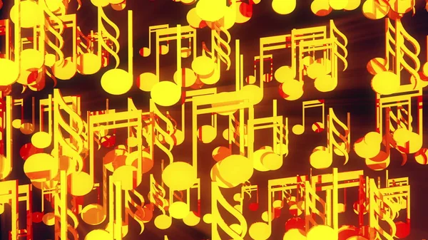 Redare 3D generată de calculator. Cluster de multe note muzicale de aur pe un fundal negru — Fotografie, imagine de stoc