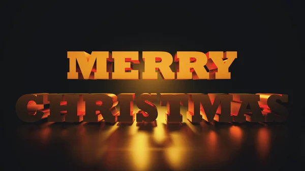 Merry Christmas, gouden gekapitaliseerde tekst, 3D rendering achtergrond, computer gegenereerde tekst voor vakantie ontwerp — Stockfoto