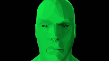 Düşük poli kafa, sanat nesneleri, uzayda basit stil, 3d render bilgisayar oluşturulan fon