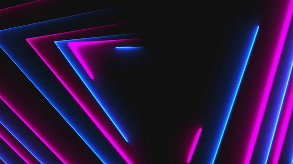 Muitos triângulos de néon no espaço, computador abstrato gerado pano de fundo, renderização 3D — Fotografia de Stock