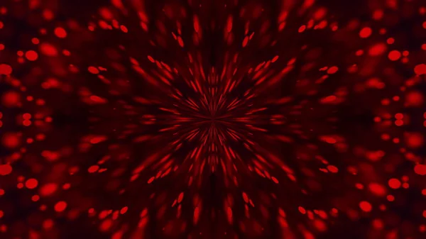 컴퓨터는 어두운 배경에 중심에서 비행 빨간색 입자의 만화경을 생성, 3D 렌더링 — 스톡 사진