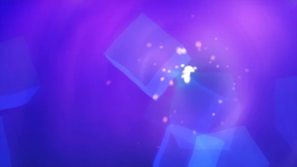 Abstracción de cubis azul en el espacio claro con partículas brillantes, luz y fondo fácil, fondo de renderizado 3d — Foto de Stock