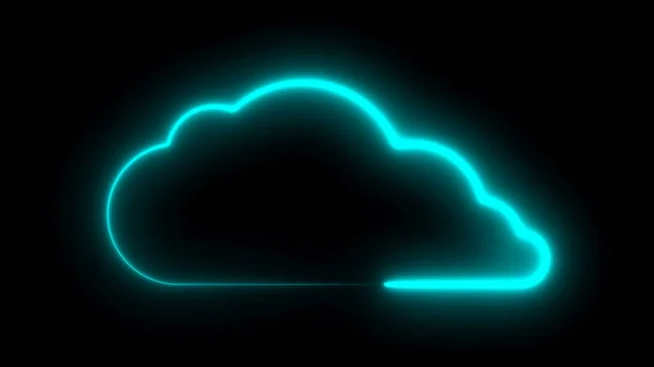 Cloud symbol with neon illumination, lowing neon light tube art design for cloud technology theme, 3d render