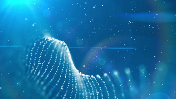 Partículas de Dof, bela superfície ondulada com efeito de tecido, renderização 3d, abstração de renderização de computador — Fotografia de Stock