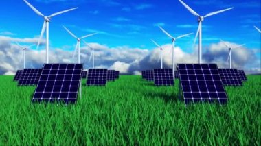 3D ekoloji yeşili pil ve yel değirmeniyle donatılmış. Bilgisayar oluşturma arkaplanı