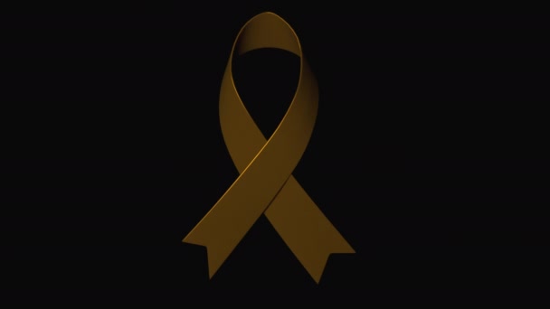 Awareness ribbon, the problem of childhood cancer, computer generated gold ribbon icon. 3d rendering background — Stock Video