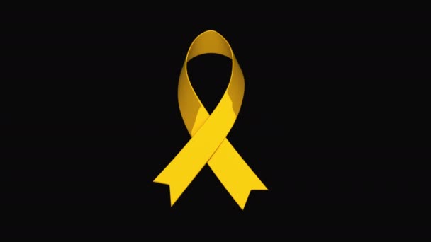 Medvetenhet band, problemet med barncancer, datorgenererade guld band ikon. 3D-rendering bakgrund — Stockvideo