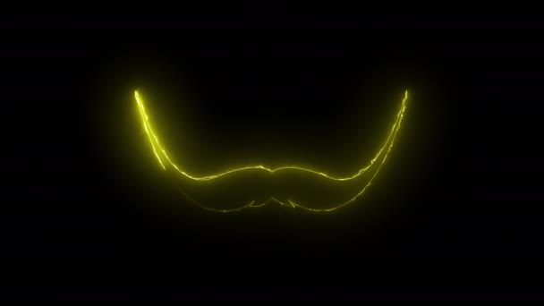 Datamaskingenerert bakgrunn med neonlys tegner en mustasjeform. Barteikon i 3D-gjengivelse av skinnende linjer – stockvideo