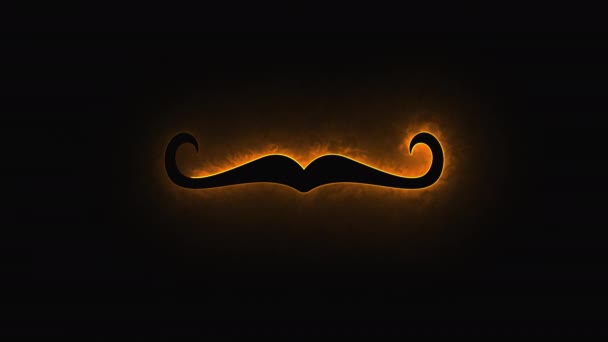 Fond généré par ordinateur avec lumière au néon dessine une forme de moustache. Icône de moustache de rendu 3D de lignes lumineuses brillantes — Video