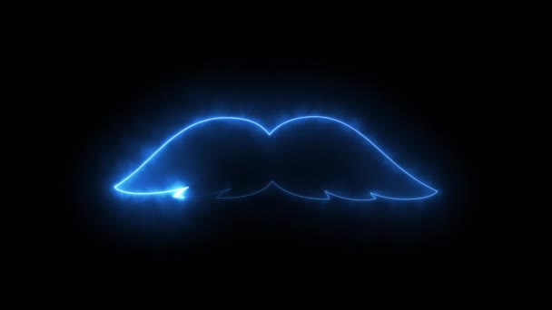 Lo sfondo generato dal computer con luce al neon disegna una forma a baffi. Icona dei baffi di rendering 3D dalle linee luminose e lucenti — Video Stock