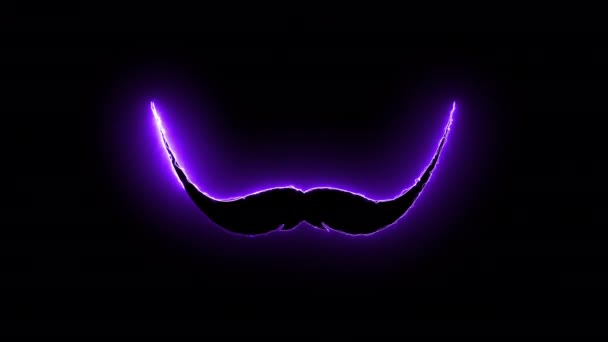 Fond généré par ordinateur avec lumière au néon dessine une forme de moustache. Icône de moustache de rendu 3D de lignes lumineuses brillantes — Video