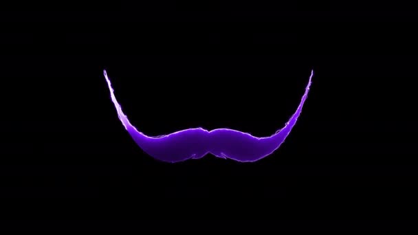 El fondo generado por computadora con luz de neón dibuja una forma de bigote. Icono de bigote de renderizado 3D de líneas brillantes luminosas — Vídeos de Stock