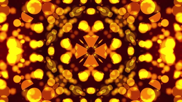 Computer generated abstract background from gold particles. Kaleidoscope converts into an seeds sunflower, 3D rendering — Stockfoto