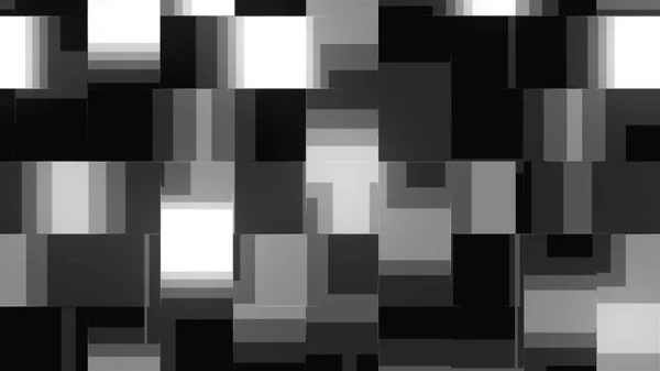 Fondo de tecnología abstracta generada por computadora. Representación 3D fusión de formas cuadradas en blanco y negro —  Fotos de Stock