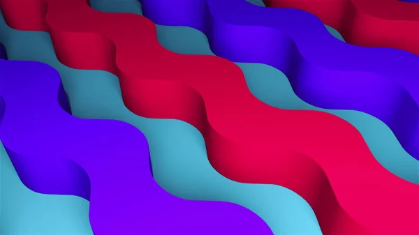 Superficie con rayas onduladas de volumen, generadas por computadora. 3d renderizado fondo isométrico. Formas de serpiente de colores —  Fotos de Stock