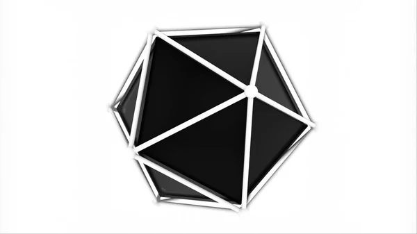Bir kafesin içinde platonik, üç boyutlu geometrik şekil. Bilgisayar tarafından oluşturulan ikosahedron. Teknolojik simetri arkaplanı — Stok fotoğraf