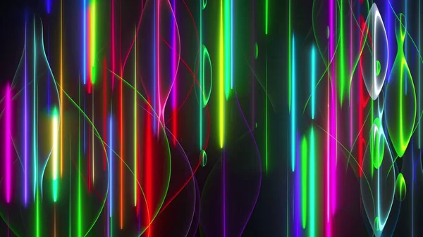 Random multicolored neon lines and wavy shapes, computer generated. 3d rendering changing background — 图库照片