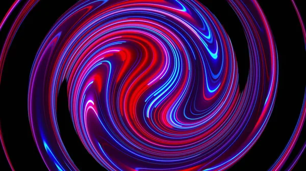 Bilgisayar soyut büküm arkaplanı oluşturdu. Neon renk çizgilerinin 3B dairesel birleşimi. — Stok fotoğraf