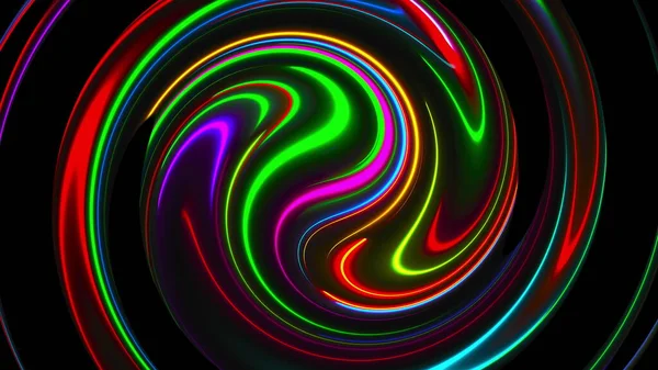 Fond de torsion abstrait généré par ordinateur. fusion circulaire de rendu 3D de lignes de couleur néon . — Photo