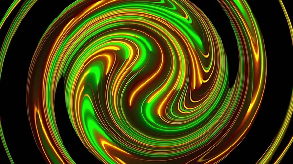 Komputer wygenerował abstrakcyjne tło skrętu. 3D renderowania okrągłe połączenie neonowych linii kolorów. — Zdjęcie stockowe