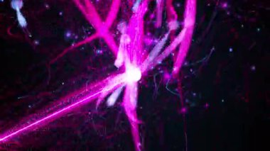 Bilgisayar, sayısız büyülü parçacık ve çizgilerle parlayan bir küre yarattı. Renkli arkaplanın 3d görüntülemesi