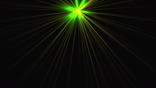 コンピュータは、光のビームを回転させて光沢のある星を生成した。動的背景の3Dレンダリング — ストック動画
