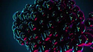 Soyut arkaplanın 3 boyutlu canlandırması. Bilgisayar birçok kürenin yansımasıyla ortaya çıktı, tüm ekranı doldurdular.
