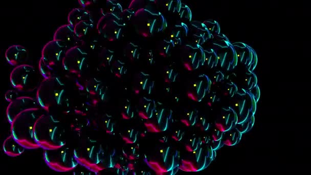 3D weergave van abstracte achtergrond. Computer gegenereerd de opkomst van vele sferen met reflectie, ze vullen het hele scherm — Stockvideo