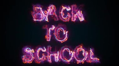 Bilgisayar, okula dönüş yazısını oluşturdu. Yanan kelimeler büyük harflerden oluşur. Eğitim konseptinin 3 boyutlu canlandırması. Grafiksel arkaplan