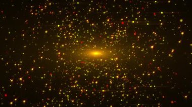 Işık kaynağı ve birçok renkli ışıltı ve parçacıklar. 3D görüntüleme. Bilgisayar tarafından oluşturulan zarif arkaplan