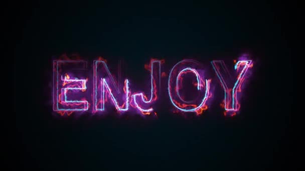 La palabra Enjoy, generada por ordenador. Inscripción en llamas. Letras mayúsculas. 3d representación de momento feliz. Fondo web — Vídeo de stock
