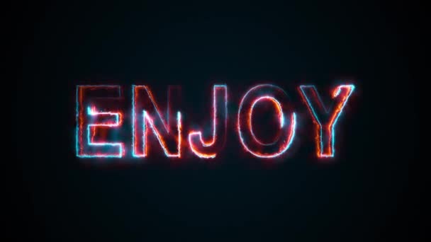 Η λέξη Enjoy, δημιουργήθηκε από υπολογιστή. Καμένη επιγραφή. Γράμματα κεφαλαίου. 3D απόδοση της ευτυχισμένης στιγμής. Ιστορικό ιστού — Αρχείο Βίντεο
