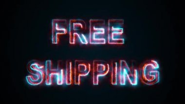 Bilgisayar ücretsiz gönderme metnini oluşturdu. Yanan kelimeler büyük harflerden oluşur. Grafik arkaplanının 3 boyutlu canlandırması. Çevrimiçi dağıtım hizmeti kavramı.