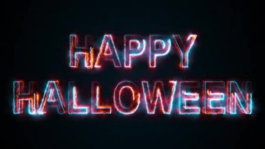 Bilgisayar tarafından oluşturulan Mutlu Cadılar Bayramı metni. Yazı yakıyor. Büyük harflerle. 3D tebrik özgeçmişi