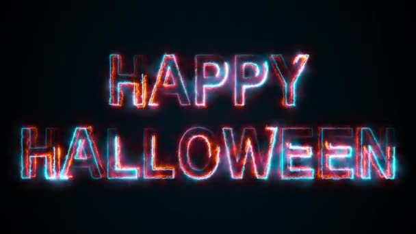 Текст Счастливого Хэллоуина, созданный компьютером. Жгучая надпись. Большие буквы. 3D рендеринг поздравительного фона — стоковое видео