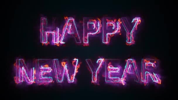 La inscripción Feliz Año Nuevo, generada por ordenador. Inscripción en llamas. Letras mayúsculas. 3d rendering fondo de felicitación — Vídeo de stock