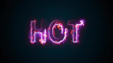 Hot kelimesi, bilgisayar tarafından üretildi. Yazı yakıyor. Büyük harflerle. 3d karşılama arkaplanı