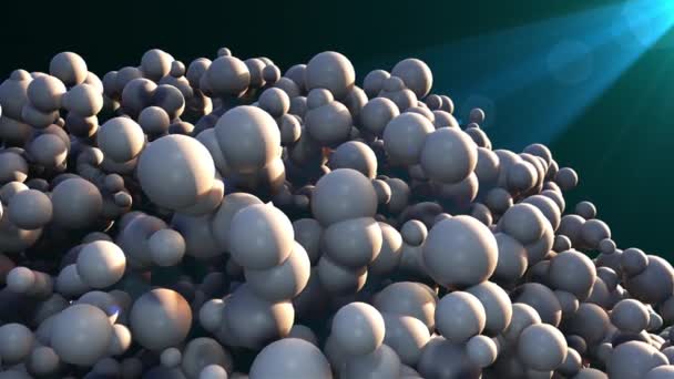 Datorn genererade många bubblor med ljusstrålar. 3D-återgivning av abstrakt bakgrund — Stockvideo