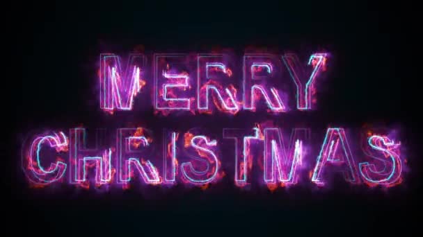 L'iscrizione Buon Natale, generato dal computer. Iscrizione in fiamme. Lettere maiuscole. 3d rendering sfondo congratulazioni — Video Stock