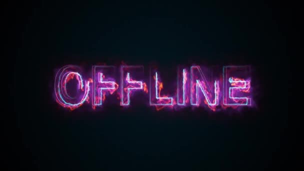 La parola Offline su uno schermo su Internet. Iscrizione in fiamme. Testo di rendering 3d. Computer generato sfondo web — Video Stock