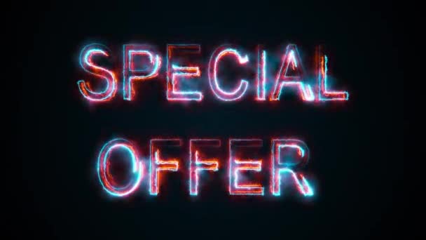 A frase oferta Speial, gerada por computador. Inscrição em chamas. Letras maiúsculas. 3d renderização de fundo comercial colorido . — Vídeo de Stock