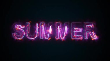 Yazı: Summer, bilgisayar üretimi. Yazı yakıyor. Büyük harflerle. 3d biçimlendirme modern arkaplan