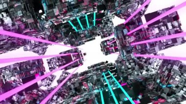 3 boyutlu bilim kurgu tüneli. Dijital arka plan sanal gerçekliği, bilgisayar üretimi. Bilgi teknolojisi kavramı