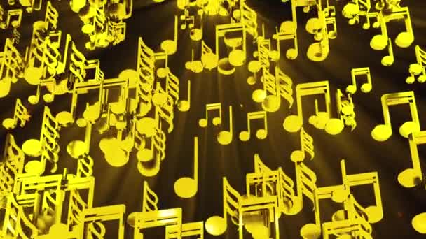 Pioggia di note musicali dorate, generate al computer. Rendering 3D sfondo melodico — Video Stock