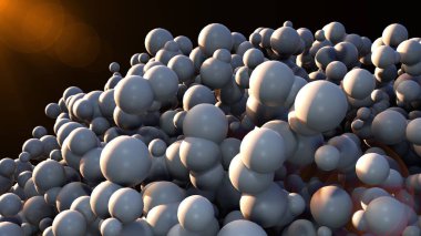 Computer generated many bubble with light rays. 3d rendering of abstract background
