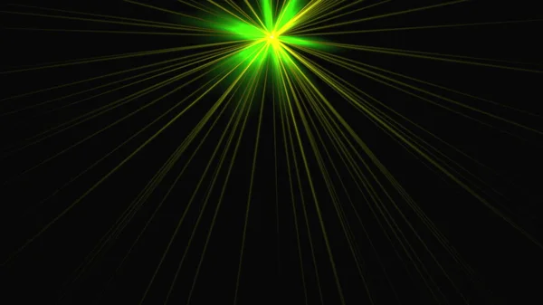O computador gerou uma estrela brilhante com feixes de luz rotativos. 3D renderização de fundo dinâmico — Fotografia de Stock
