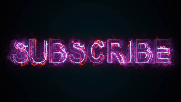 The word Subscribe on a screen on the Internet. Burning inscription. 3d rendering text. Computer generated web background — Stock Photo, Image