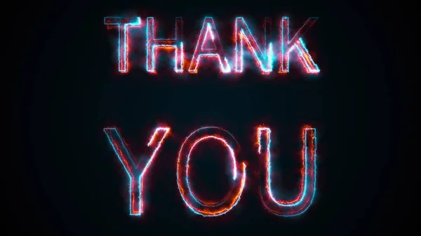 The phrase Thank you, computer generated. Burning inscription. Capital letters. 3d rendering text background — Stock Photo, Image